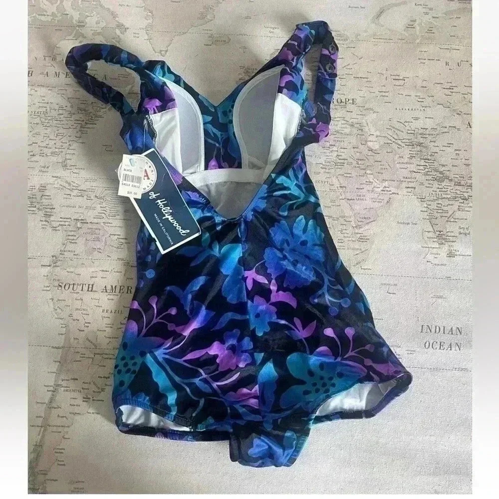 Vintage 80s 90s Maxine of Hollywood Floral One Piece Swimsuit 14 XS Vintage Size - Picture 4 of 11